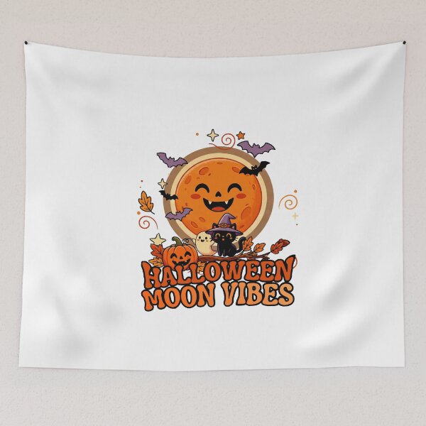 Item preview, Cute Spooky Halloween Moon Vibes Retro Cat and Ghost Art designed and sold by Thegoldenline.