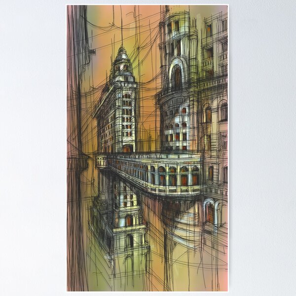 Item preview, Vibrant Urban Cityscape Sketch – Architectural Line Art for Architects and City Lovers designed and sold by IlustratorCAT.