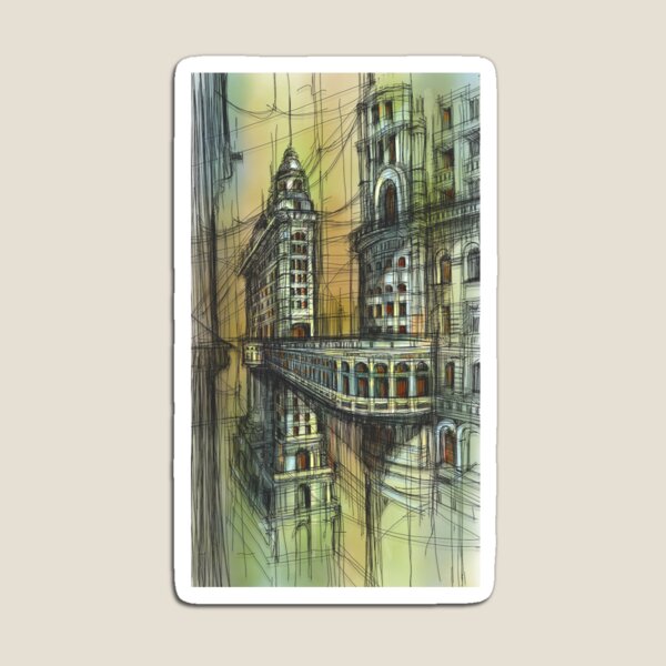 Artikelvorschau, Lebendige Stadtskizze – Architektonische Linienzeichnung für Architekten und Stadtliebhaber entworfen und verkauft von IlustratorCAT.