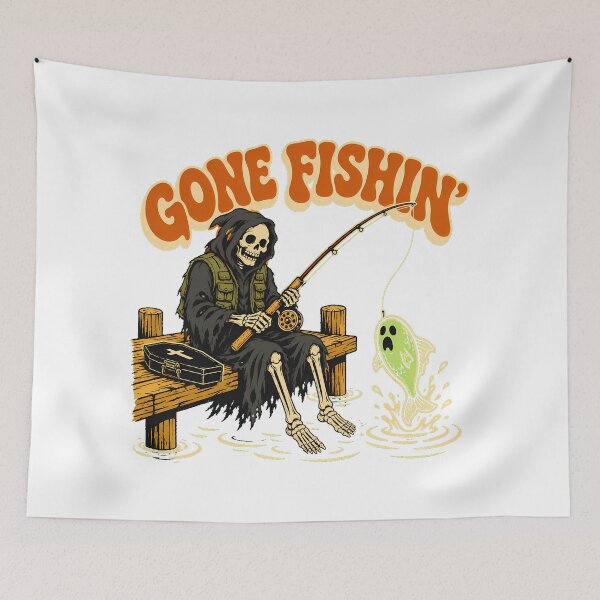Item preview, Grim Reaper Fishing Skeleton Gone Fishin Funny Angler designed and sold by chattsuede.