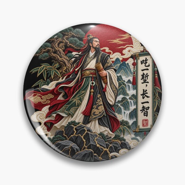 Item preview, Chinese Calligraphy Art – Ancient Chinese Scholar, Mountain Landscape & Embroidered Wisdom Proverb  designed and sold by Emoji Emblems.