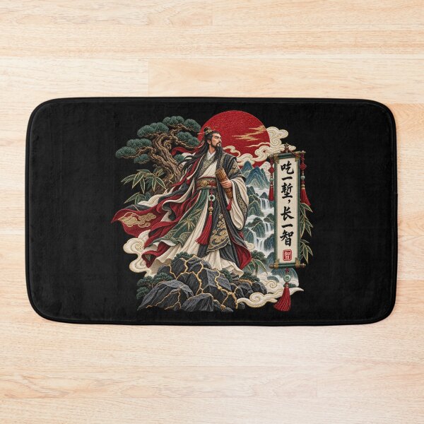 Item preview, Chinese Calligraphy Art – Ancient Chinese Scholar, Mountain Landscape & Embroidered Wisdom Proverb  designed and sold by Emoji Emblems.
