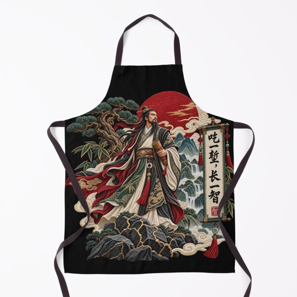 Item preview, Chinese Calligraphy Art – Ancient Chinese Scholar, Mountain Landscape & Embroidered Wisdom Proverb  designed and sold by Emoji Emblems.