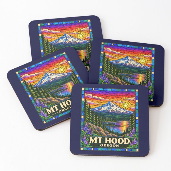 Item preview, Mt. Hood Oregon Stained Glass Mountain Travel Poster designed and sold by Swanny's Custom T-shirt and Gift Designs.