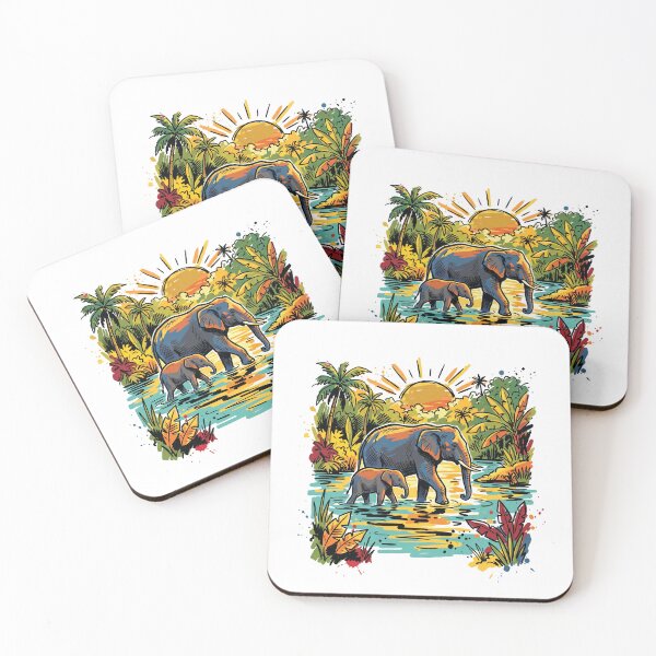 Item preview, Elephant Family Jungle Art | Colorful Tropical Wildlife Illustration designed and sold by Merch by Das Design Studio.