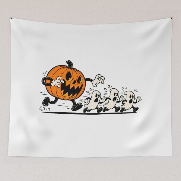 Item preview, Rubber Hose Pumpkin Monster Chasing Terrified Ghosts designed and sold by chattsuede.