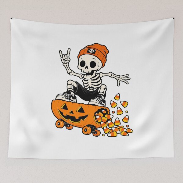 Item preview, Skateboarding Skeleton Pumpkin Halloween Skater Beanie designed and sold by chattsuede.
