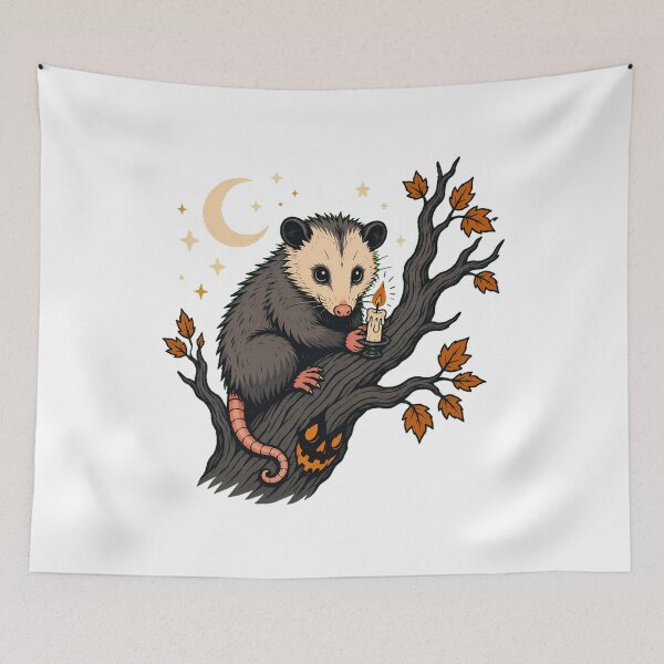 Item preview, Spooky Autumn Opossum Candle Goblincore Halloween Moon designed and sold by chattsuede.