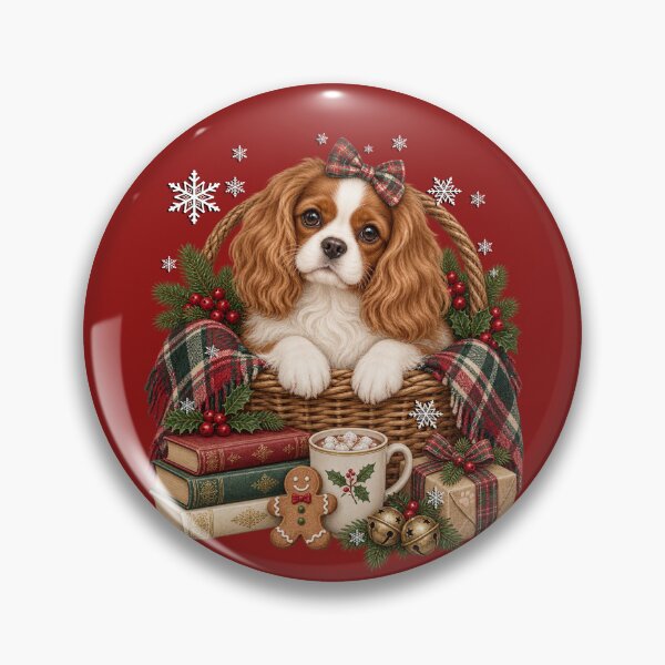 Item preview, Cavalier King Charles Spaniel Christmas Basket Cozy Dog Art designed and sold by Cute & Sassy Custom Gifting Boutiques.