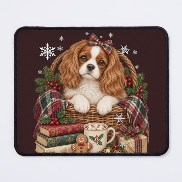 Item preview, Cavalier King Charles Spaniel Christmas Basket Cozy Dog Art designed and sold by Cute & Sassy Custom Gifting Boutiques.