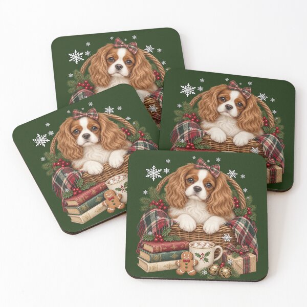 Item preview, Cavalier King Charles Spaniel Christmas Basket Cozy Dog Art designed and sold by Cute & Sassy Custom Gifting Boutiques.
