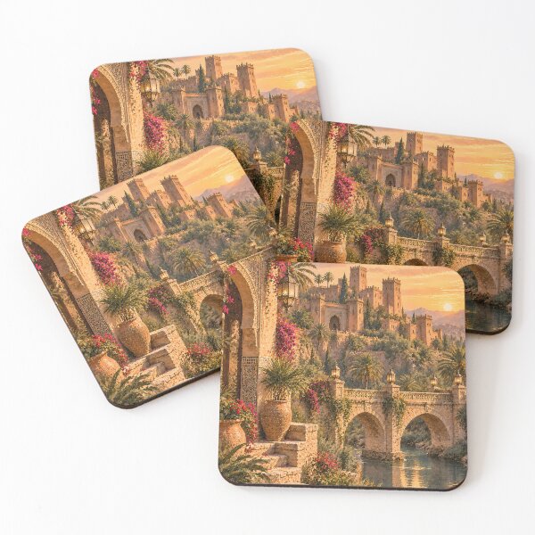 Item preview, Maximalist Moorish Palace Sunset Oil Painting Bougainvillea designed and sold by Jozefin's Studio.