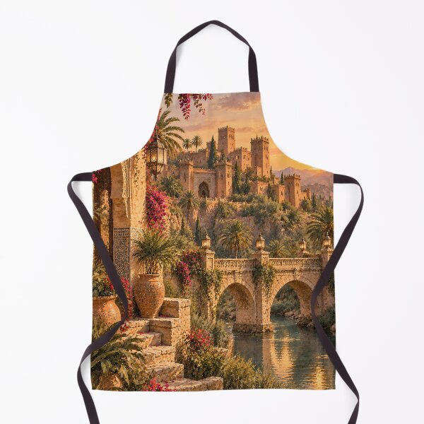 Item preview, Maximalist Moorish Palace Sunset Oil Painting Bougainvillea designed and sold by Jozefin's Studio.