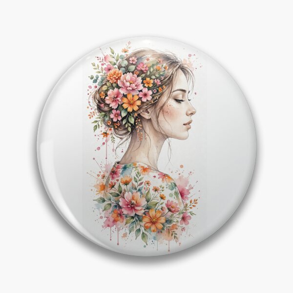 Item preview, Watercolor Floral Woman Portrait - Boho Flower Aesthetic Art designed and sold by Mittu96.
