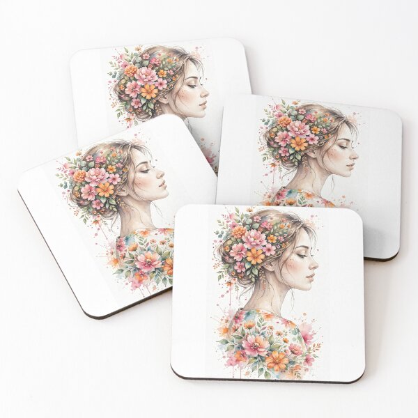 Item preview, Watercolor Floral Woman Portrait - Boho Flower Aesthetic Art designed and sold by Mittu96.