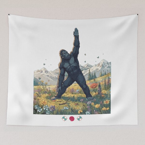 Item preview, Bigfoot Yoga Pose Wild Mountain Meadow Nature Sasquatch Wellness designed and sold by Whimsy Trail Co.