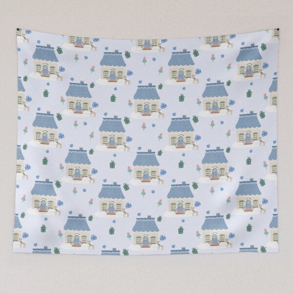 Item preview, Cosy Cottage Blue Christmas Pattern designed and sold by Lockets Little Notes.