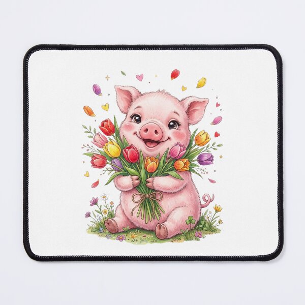 Item preview, Happy Piglet with Tulips designed and sold by StickVerse by Owais.
