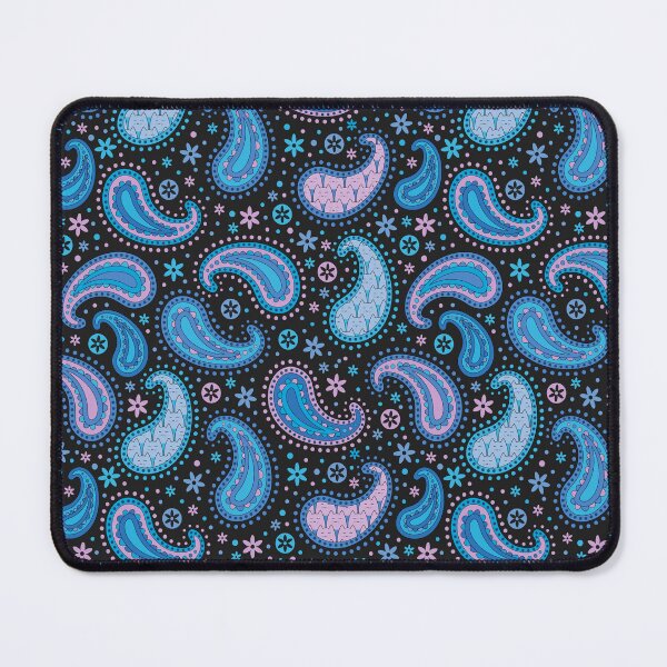 Item preview, Happy Cats Paisley Pattern Blue Pink on Black designed and sold by Pinkdeer Designs.