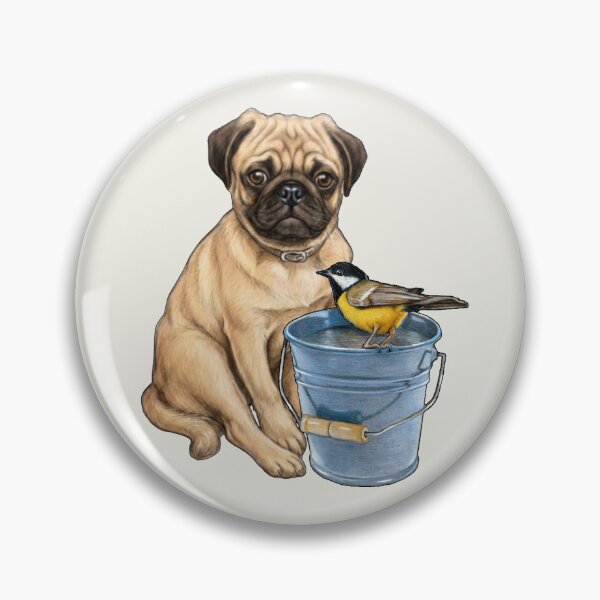 Item preview, Copy of PUG Dog with A BIRD Perched on a Blue PAIL designed and sold by JoyfulWhimsy.
