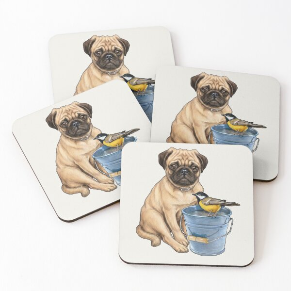 Item preview, Copy of PUG Dog with A BIRD Perched on a Blue PAIL designed and sold by JoyfulWhimsy.
