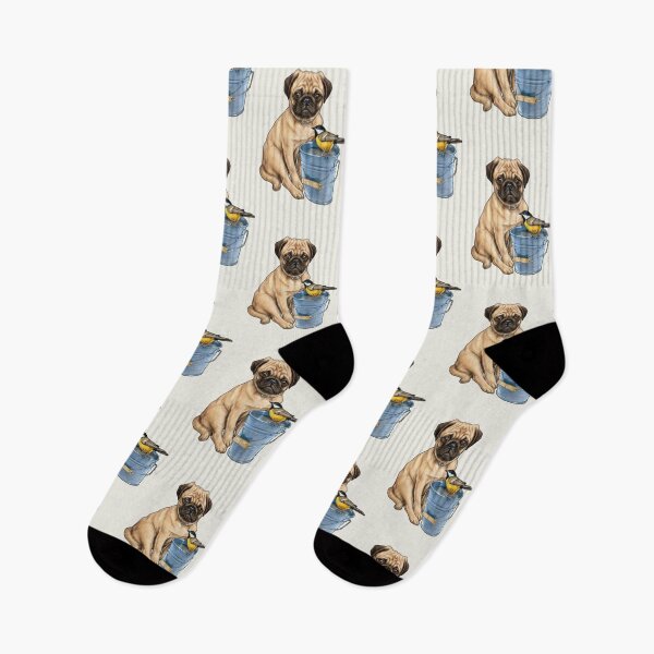 Item preview, Copy of PUG Dog with A BIRD Perched on a Blue PAIL designed and sold by JoyfulWhimsy.