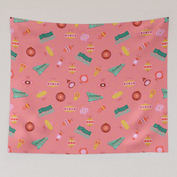 Item preview, Vintage Retro 1960's Christmas Ornaments on Watermelon Pink  designed and sold by KSimpson838.
