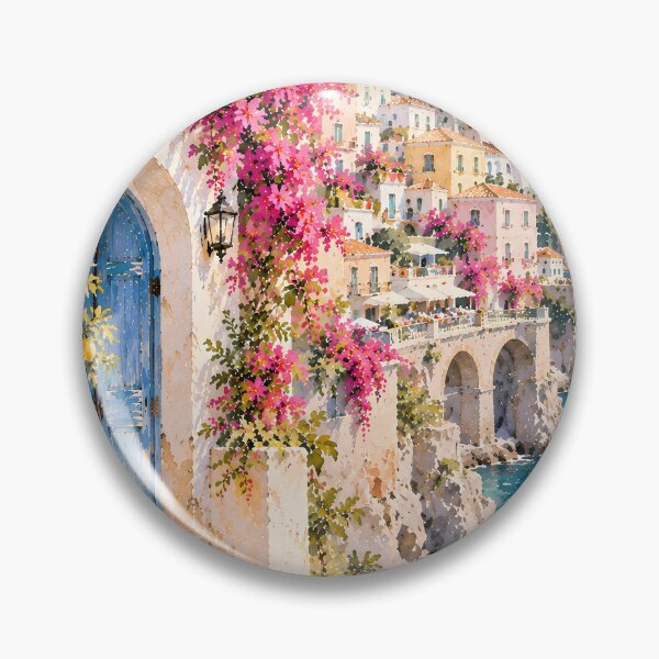 Item preview, Coastal Amalfi Watercolour Bougainvillea Cat Mediterranean Sea designed and sold by Jozefin's Studio.