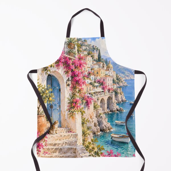 Item preview, Coastal Amalfi Watercolour Bougainvillea Cat Mediterranean Sea designed and sold by Jozefin's Studio.