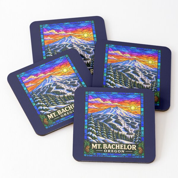 Item preview, Mt. Bachelor Oregon Stained Glass Mountain Ski Poster designed and sold by Swanny's Custom T-shirt and Gift Designs.