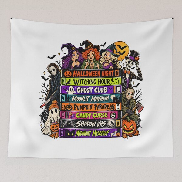 Item preview, Vintage Halloween VHS Tapes Witches and Horror Icons Art designed and sold by DesignArtist.ia.