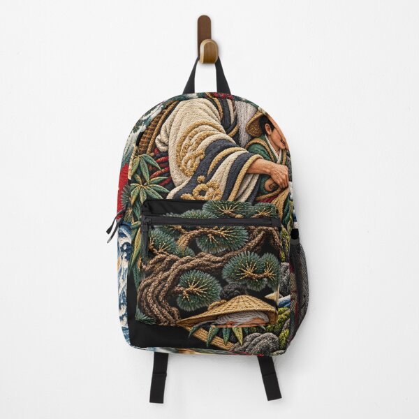 Item preview, Chinese Proverb Art – Teach a Man to Fish Calligraphy, Traditional Fishing & Mountain Embroidery designed and sold by Emoji Emblems.