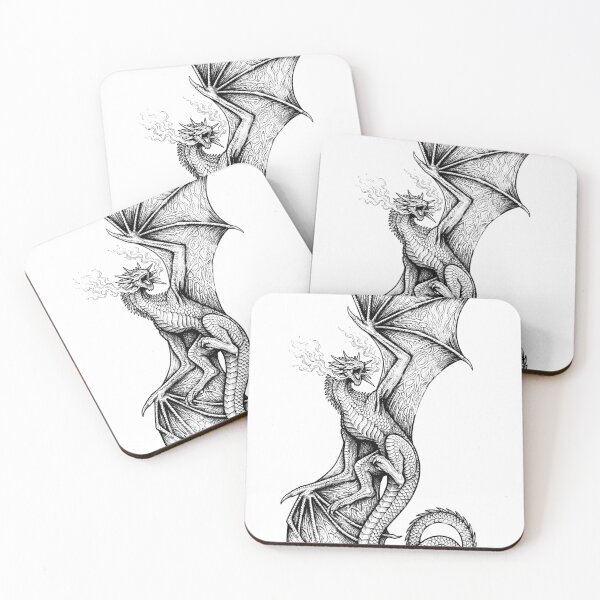 Item preview, Veined Wing Dragon - Vertical Fire Breathing Ink Illustration designed and sold by DragonSerpent Ink.