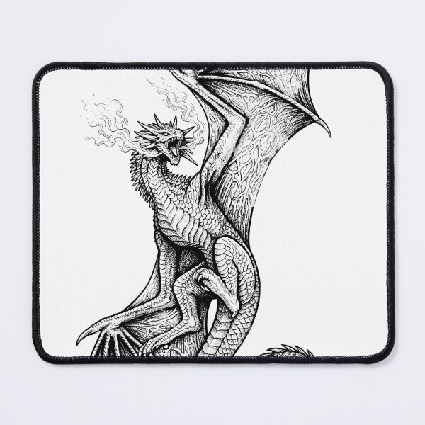Item preview, Veined Wing Dragon - Vertical Fire Breathing Ink Illustration designed and sold by DragonSerpent Ink.
