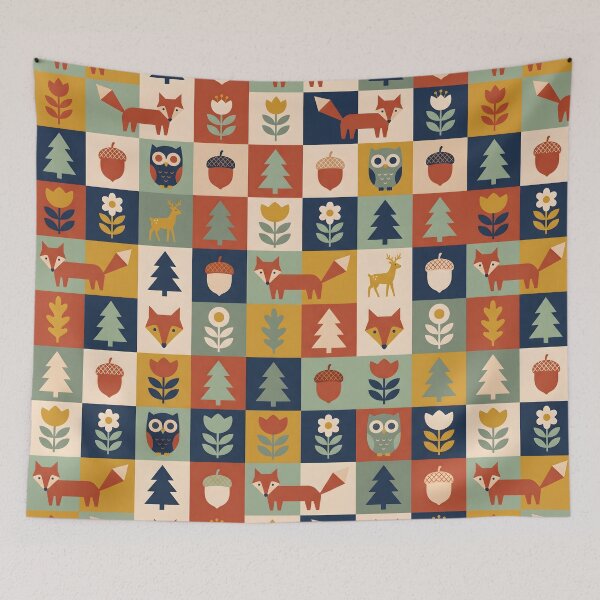 Item preview, Mid-Century Scandinavian Folk Art Pattern - Geometric Woodland Animals designed and sold by ShabanMerch⭐⭐⭐.