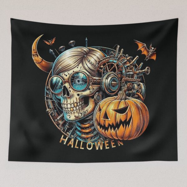 Item preview, Halloween Steampunk Skeleton Lady Pumpkin Moon designed and sold by Voodoo Store Paranormal Collections.