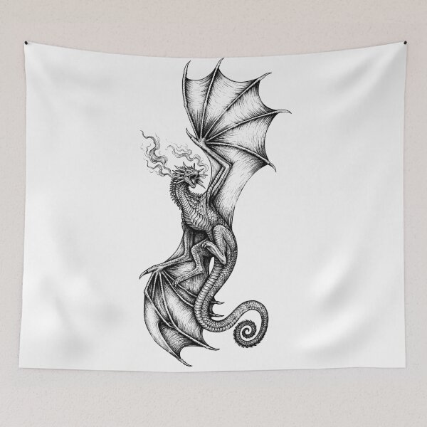 Item preview, Rising Flame Dragon - Vertical Smoke Breathing Ink Art designed and sold by DragonSerpent Ink.
