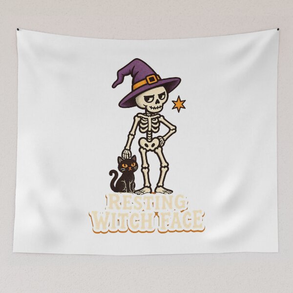 Item preview, Resting Witch Face Skeleton Black Cat Halloween    designed and sold by calicito.
