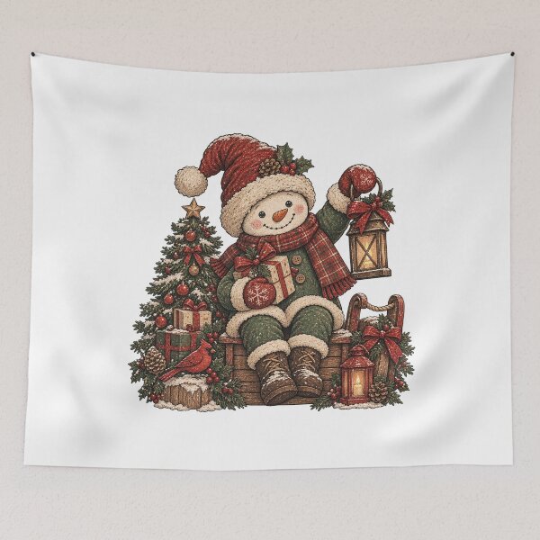 Item preview, Snowman Cardinal Light Vintage Christmas Cozy Winter Holiday Christmas Tree Gift Design designed and sold by LandFinStudio.