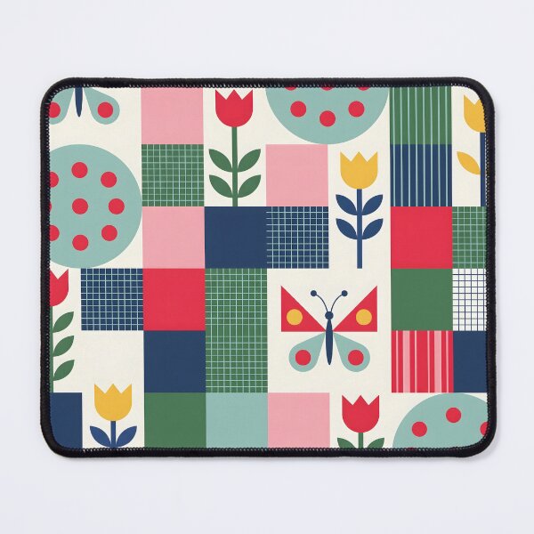 Item preview, Mid-Century Nordic Patchwork Pattern - Geometric Floral Butterfly Art designed and sold by ShabanMerch⭐⭐⭐.