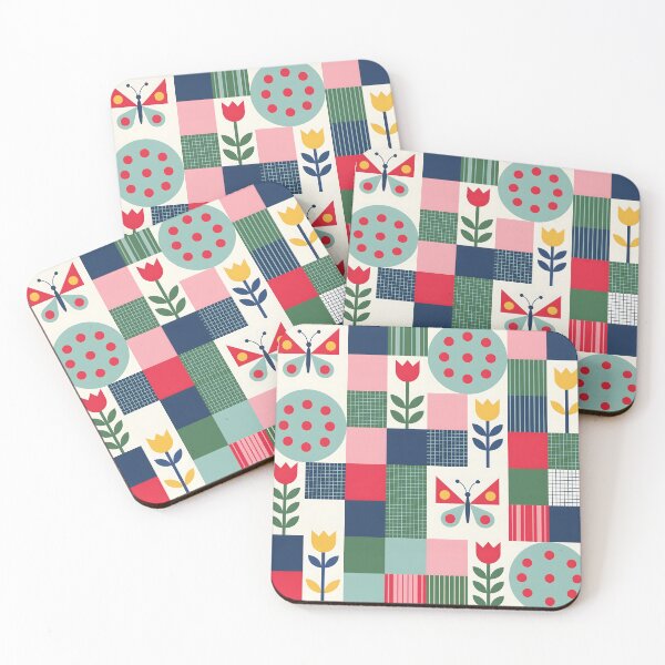 Item preview, Mid-Century Nordic Patchwork Pattern - Geometric Floral Butterfly Art designed and sold by ShabanMerch.