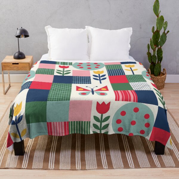 Item preview, Mid-Century Nordic Patchwork Pattern - Geometric Floral Butterfly Art designed and sold by ShabanMerch⭐⭐⭐.