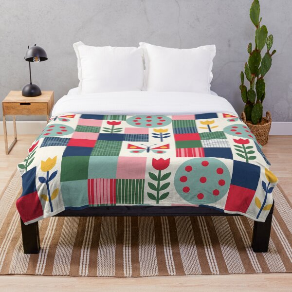 Item preview, Patrón de patchwork nórdico de mediados de siglo: arte geométrico floral con mariposas. designed and sold by ShabanMerch.