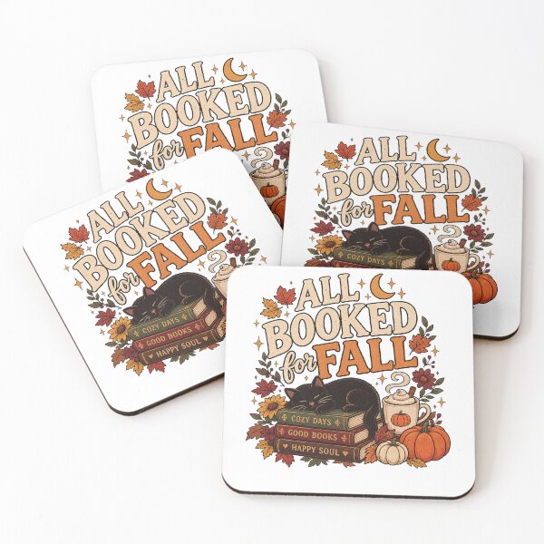 Item preview, All Booked for Fall Cozy Autumn Cat Books Pumpkin Hot Cocoa Vintage Design designed and sold by LandFinStudio.