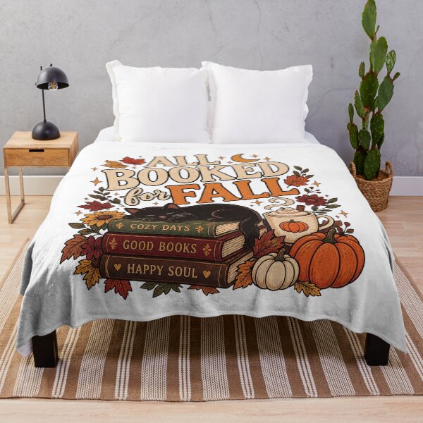 Item preview, All Booked for Fall Cozy Autumn Cat Books Pumpkin Hot Cocoa Vintage Design designed and sold by LandFinStudio.