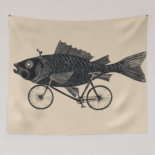 Item preview, Fish riding a bicycle in an artwork designed and sold by anytka.