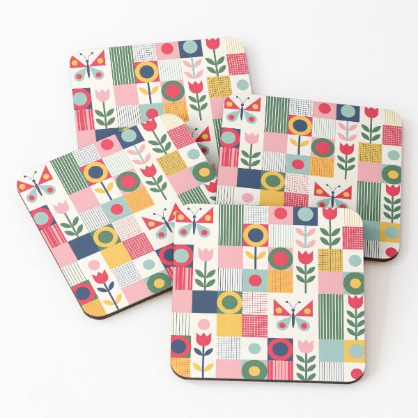 Item preview, Mid-Century Nordic Patchwork Pattern - Geometric Floral Butterfly Art designed and sold by ShabanMerch.