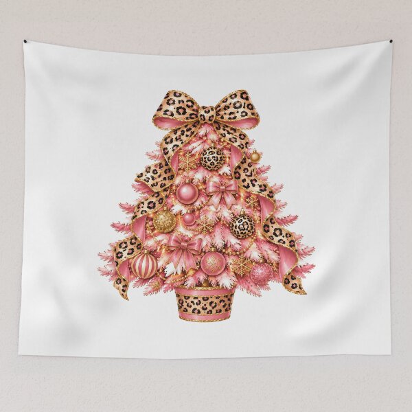 Item preview, Pink Leopard Christmas Tree Glamorous Christmas Holiday Coquette Design designed and sold by LandFinStudio.