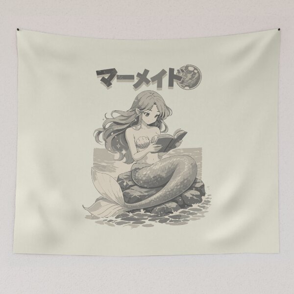Item preview, Mermaid in anime/manga style while reading designed and sold by Pineapple-Tree.