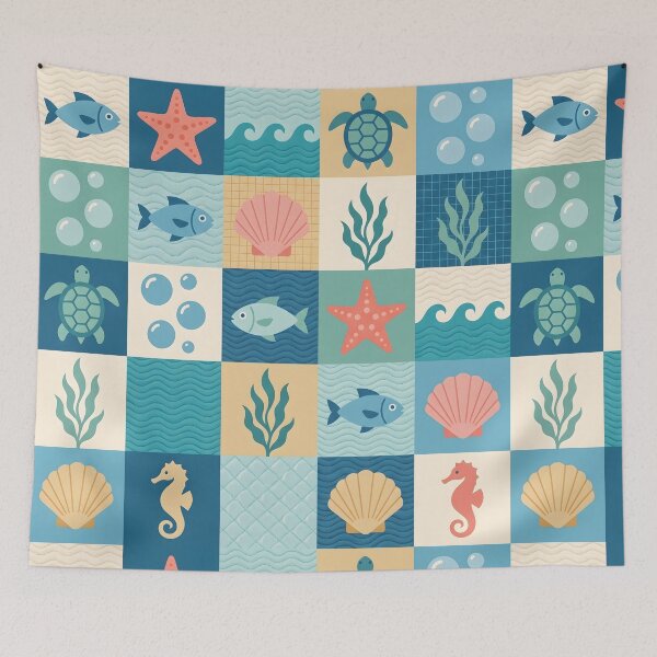 Item preview, Mid-Century Scandi Coastal Pattern - Geometric Nautical Folk Art designed and sold by ShabanMerch⭐⭐⭐.